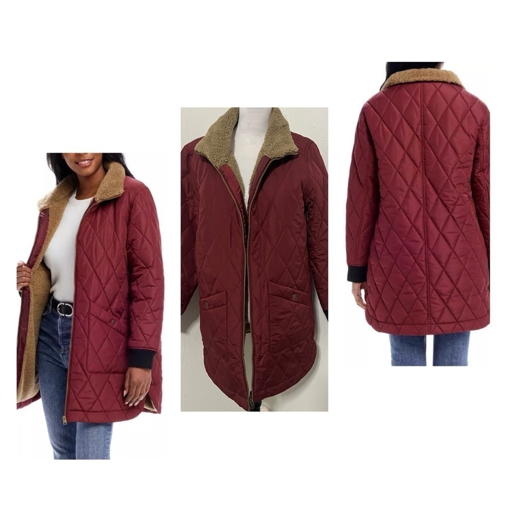 WeatherProof Vintage Women’s Small Quilted Sherpa Lined Jacket Maroon EUC Pocket